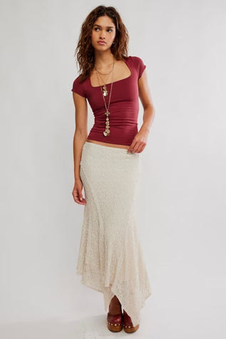 FREE PEOPLE SUNFADE CLEAN LINES BABY TEE POMEGRANITE