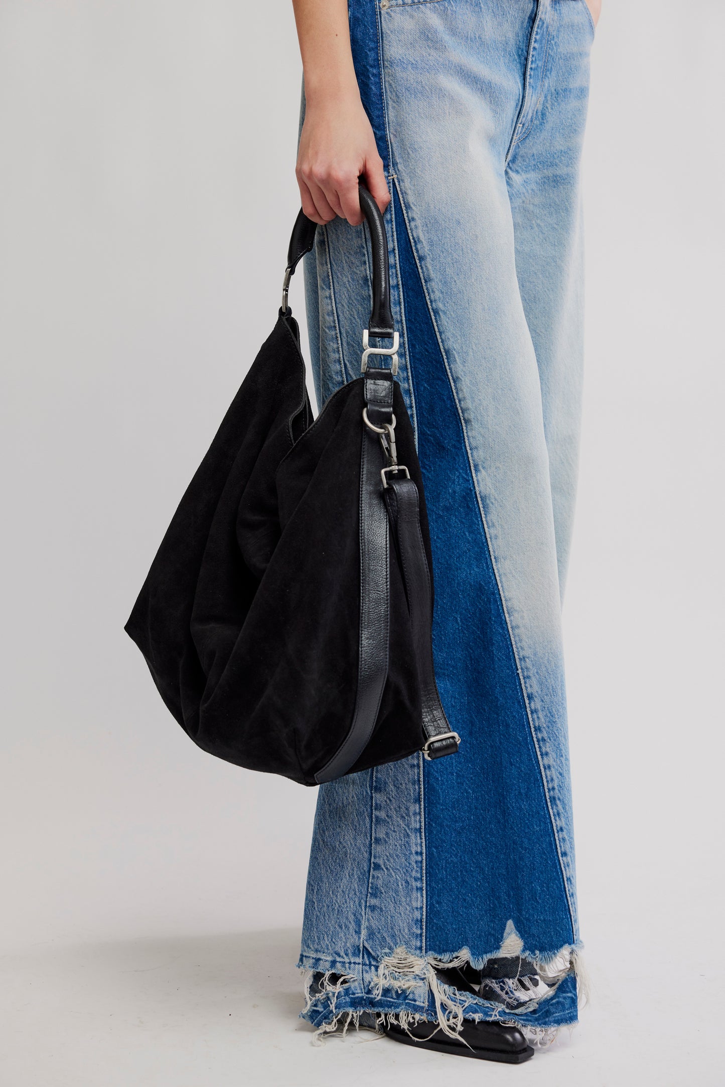 FREE PEOPLE SUZIE SUEDE SLOUCHY OVERSIZED TOTE BAG BLACK