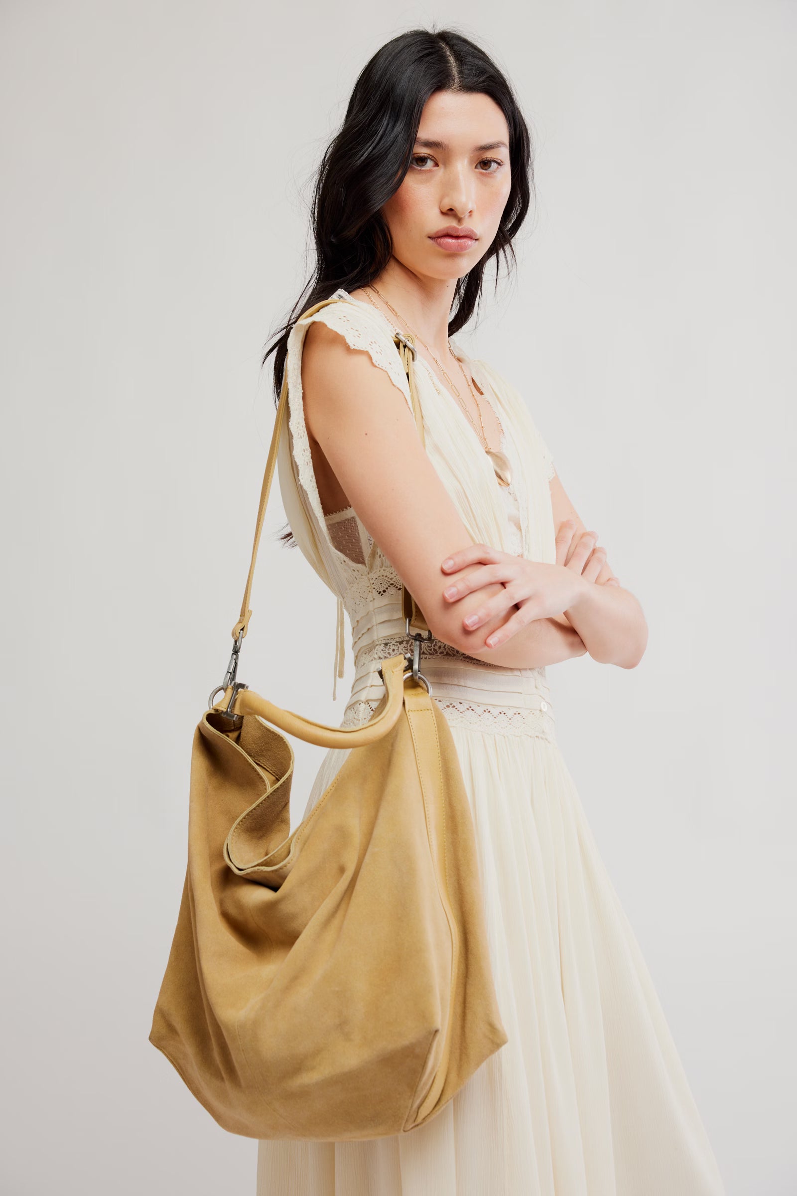 FREE PEOPLE SUZIE SUEDE SLOUCHY OVERSIZED TOTE BAG HARVEST GOLD