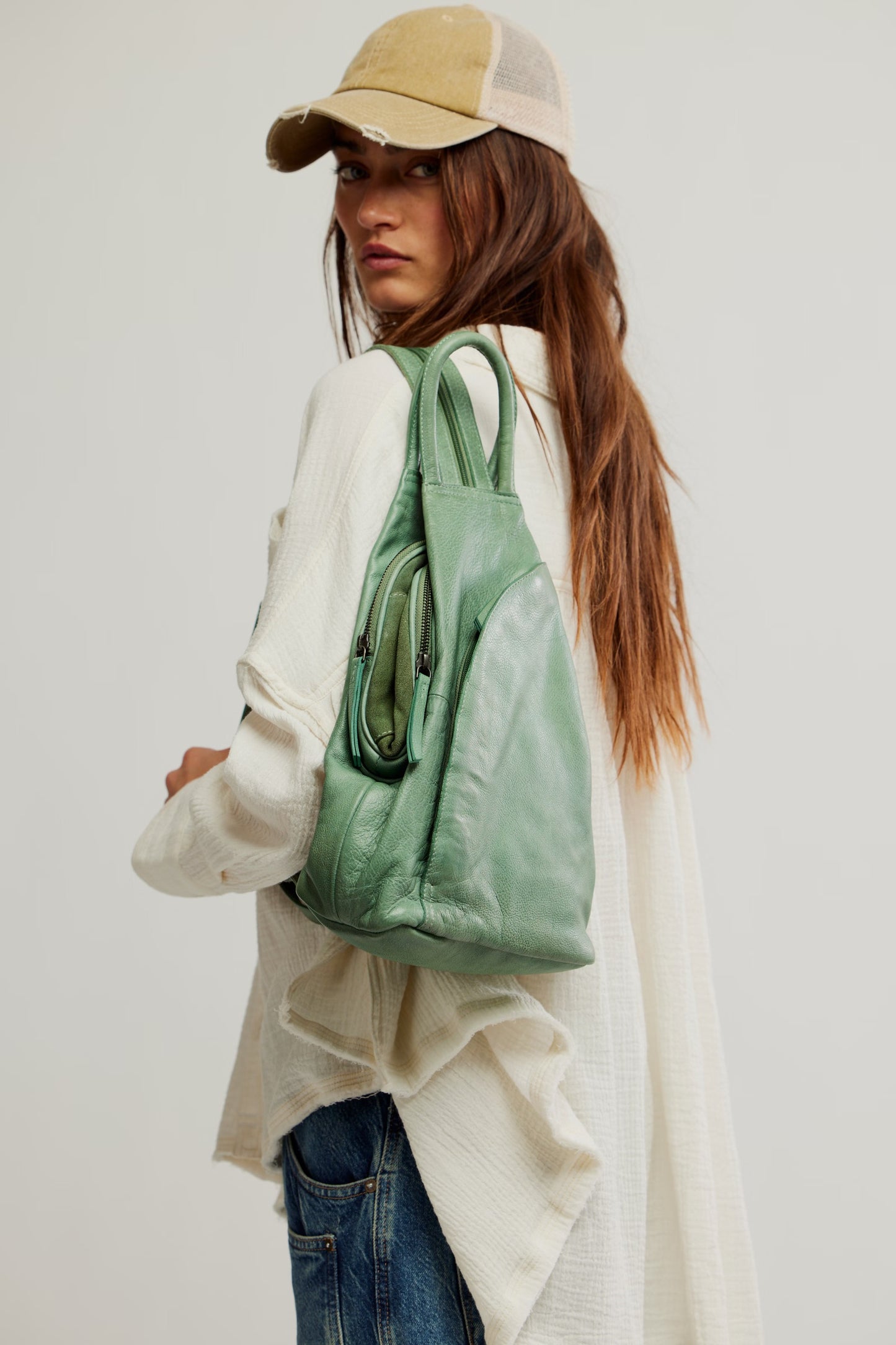 FREE PEOPLE WE THE FREE SOHO CONVERTIBLE TOTE BAG SECRET SAGE