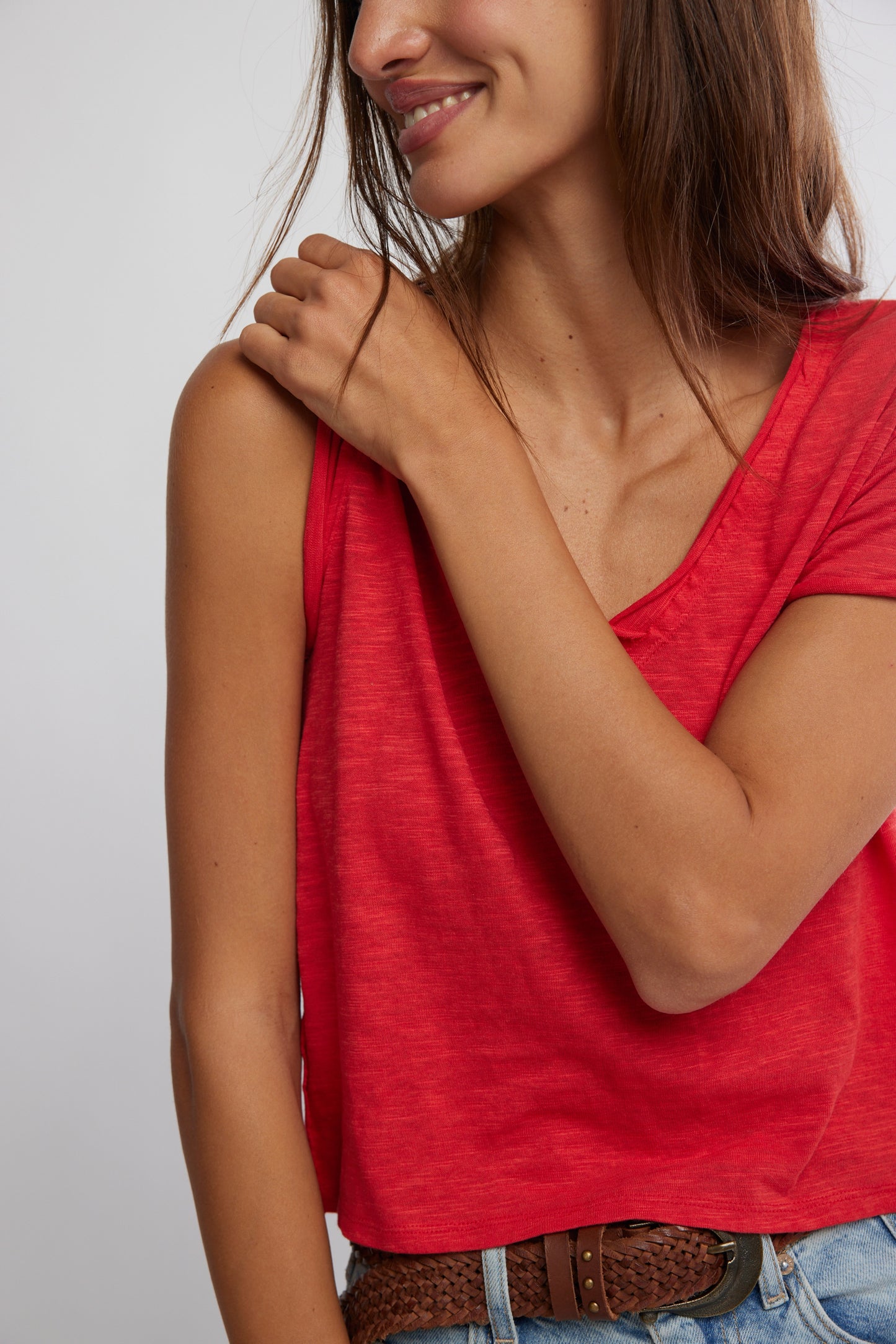 FREE PEOPLE WE THE FREE TAKE 2 TEE RACING RED COMBO