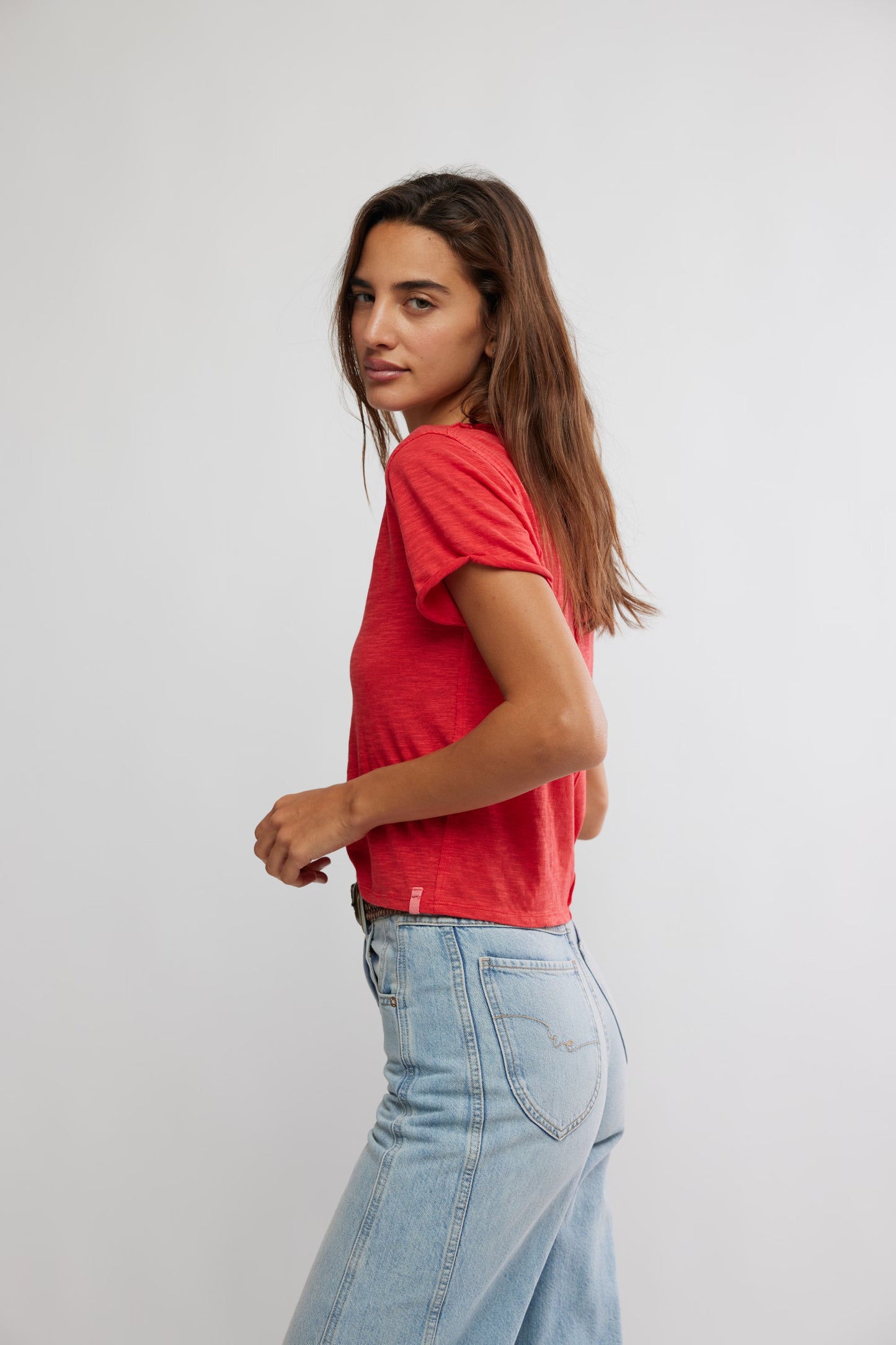FREE PEOPLE WE THE FREE TAKE 2 TEE RACING RED COMBO