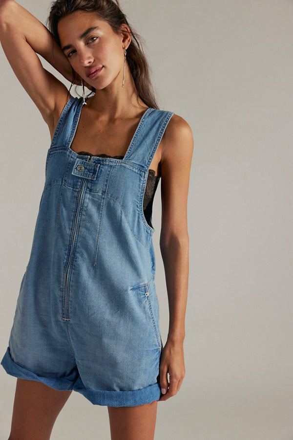 FREE PEOPLE WTF JUDE SHORTALLS LIGHT INDIGO