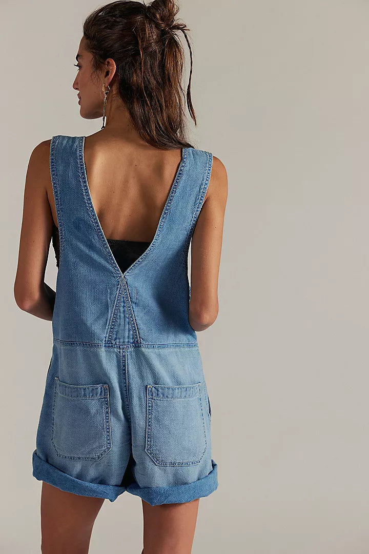 FREE PEOPLE WTF JUDE SHORTALLS LIGHT INDIGO