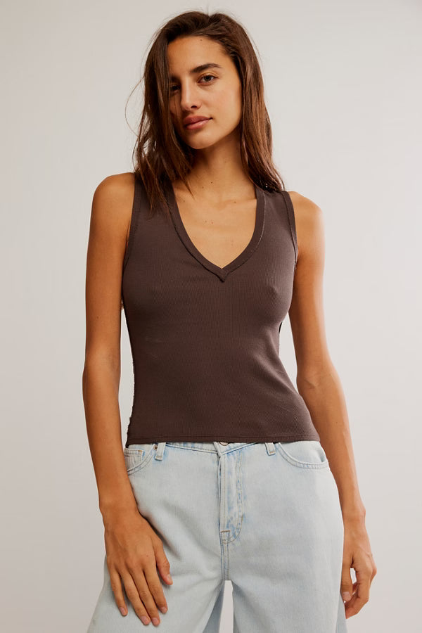 FREE PEOPLE WTF NERIA V-NECK TANK DOUBLE ESPRESSO