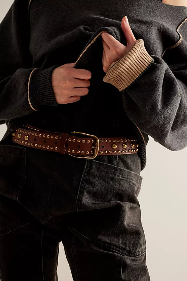 FREE PEOPLE WTF SOLA STUD BELT COGNAC 2
