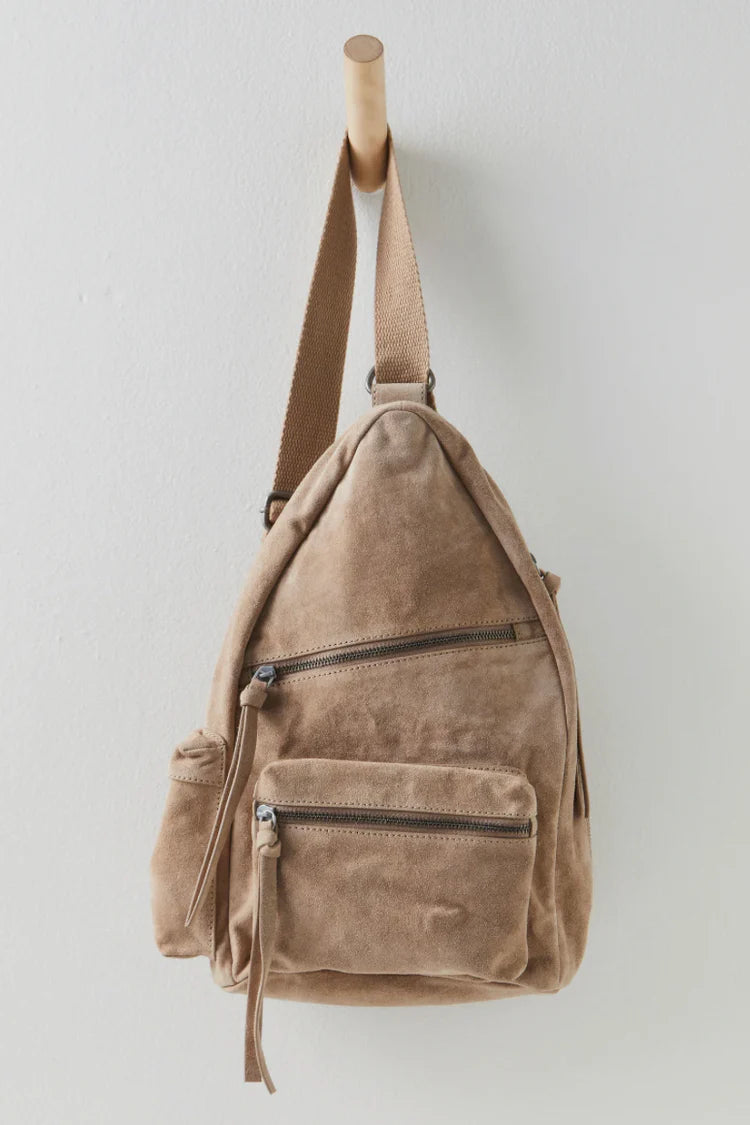 FREE PEOPLE OXFORD SUEDE SLING BAG MUSHROOM