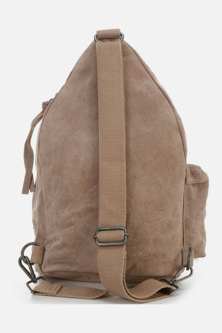 FREE PEOPLE OXFORD SUEDE SLING BAG MUSHROOM