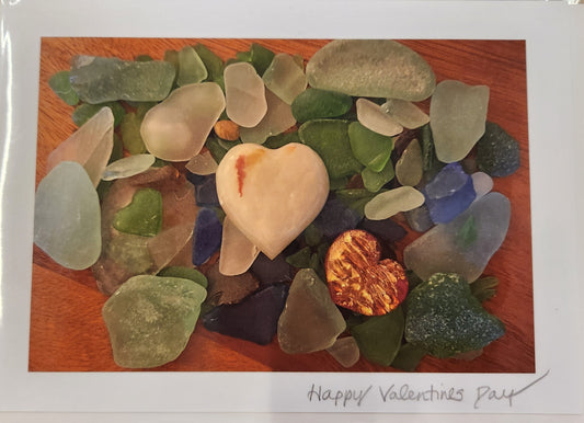 BARBSCARDS HAPPY VALENTINES DAY COLLECTION: HAPPY V-DAY SEAGLASS HEART