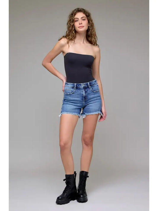 HIDDEN JEAN MEDIUM WASH FRAYED HEM BOYFRIEND SHORT