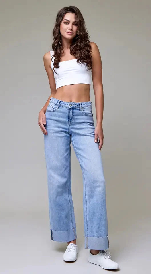 HIDDEN JEAN MID RISE LOGAN DAD JEAN  LIGHT WASH with 3" CUFF