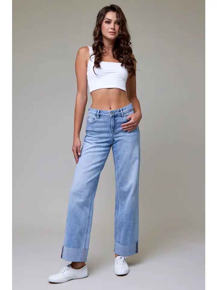 HIDDEN JEAN MID RISE LOGAN DAD JEAN  LIGHT WASH with 3" CUFF