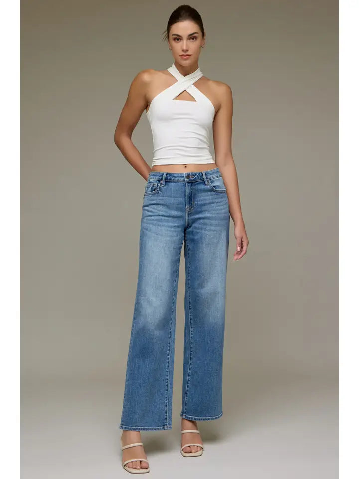 HIDDEN JEAN MID RISE LOGAN DAD JEAN MEDIUM DARK  WASH 32" INSEAM