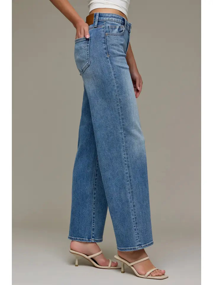 HIDDEN JEAN MID RISE LOGAN DAD JEAN MEDIUM DARK  WASH 32" INSEAM