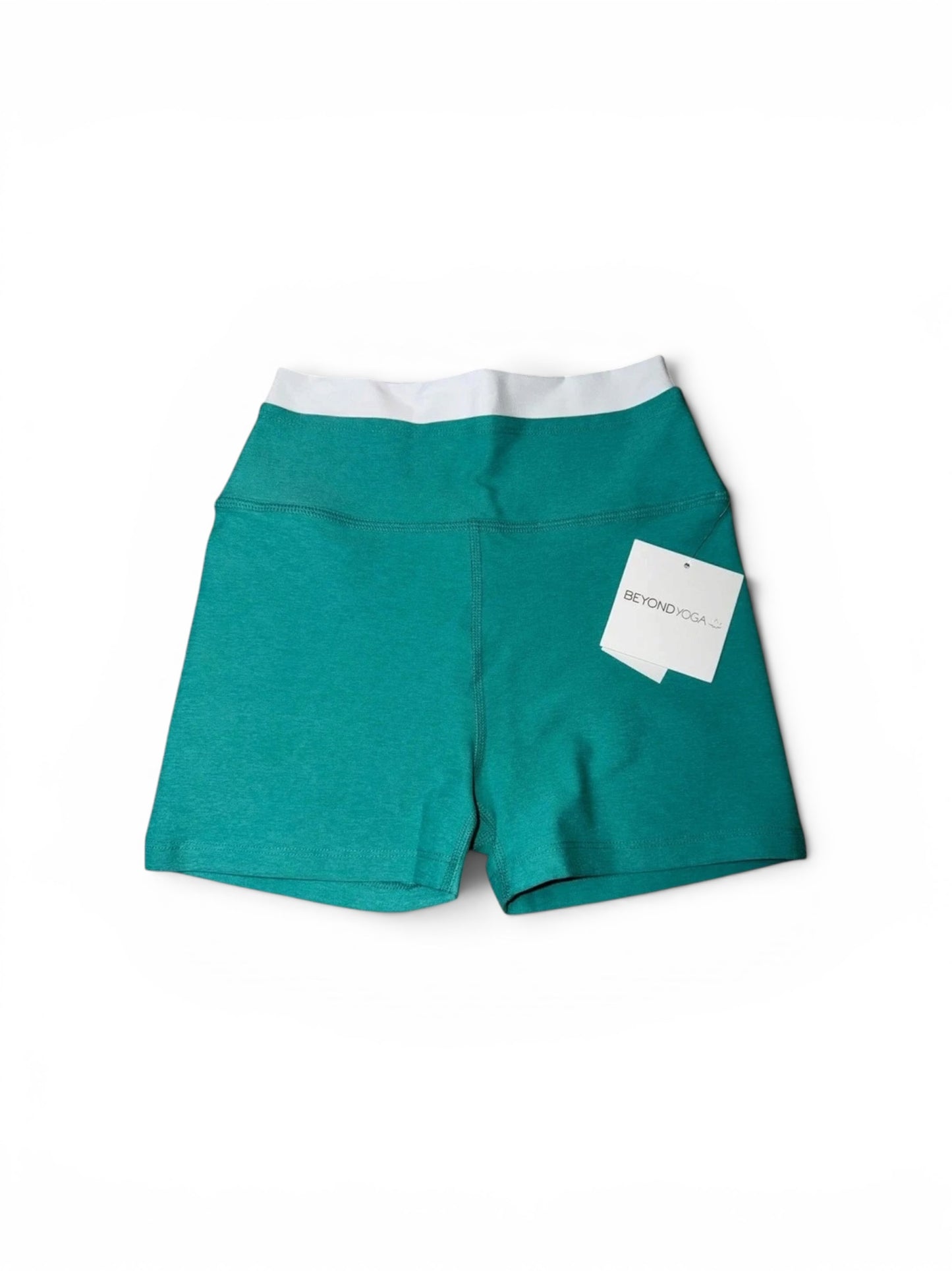 BEYOND YOGA SPACEDYE LAYERED 3 INCH SHORT CARIBBEAN SEA