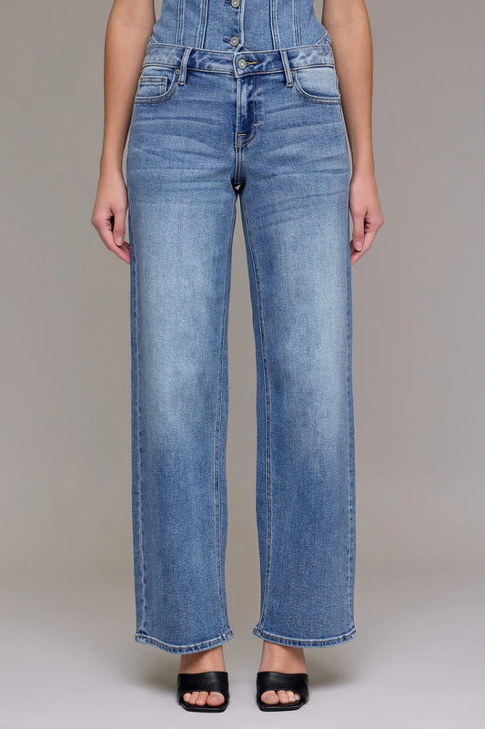 HIDDEN JEAN MID RISE LOGAN DAD JEAN MEDIUM  WASH 33" INSEAM