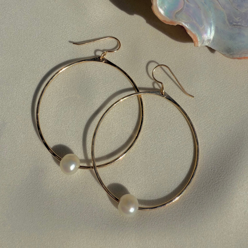In Situ Gardenia Pearl Hoop Earrings 14K Gold Fill