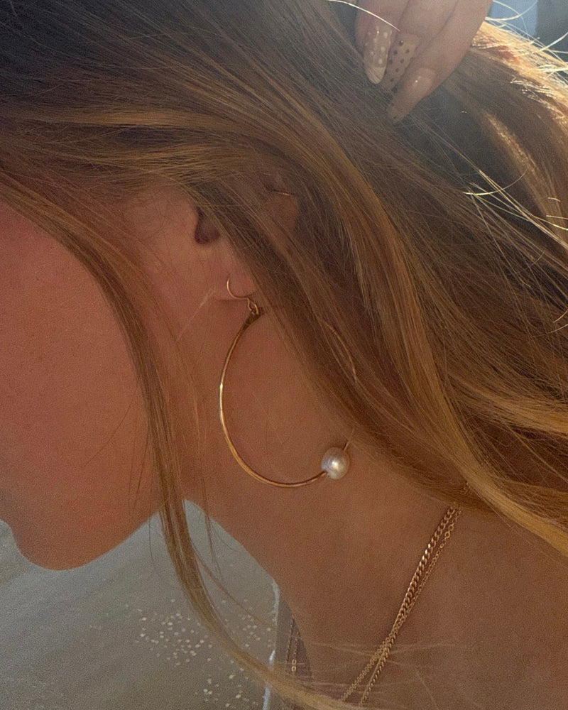 In Situ Gardenia Pearl Hoop Earrings 14K Gold Fill