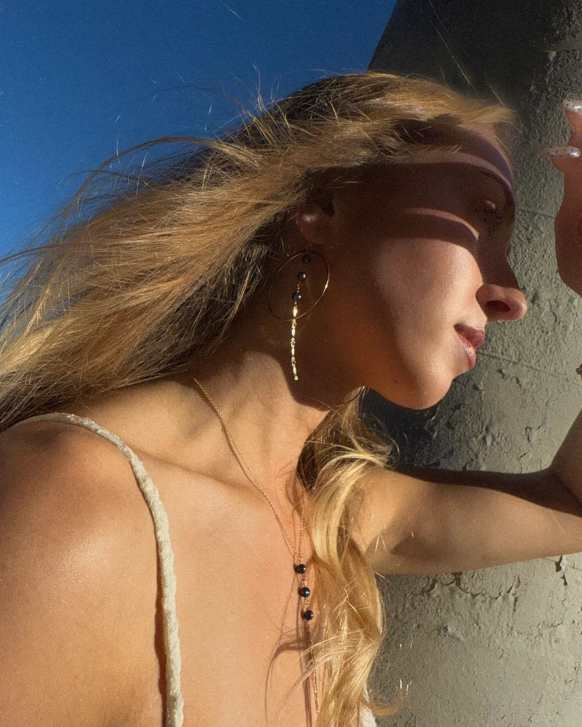 In Situ Nadia Black Lariat Necklace 14K gf