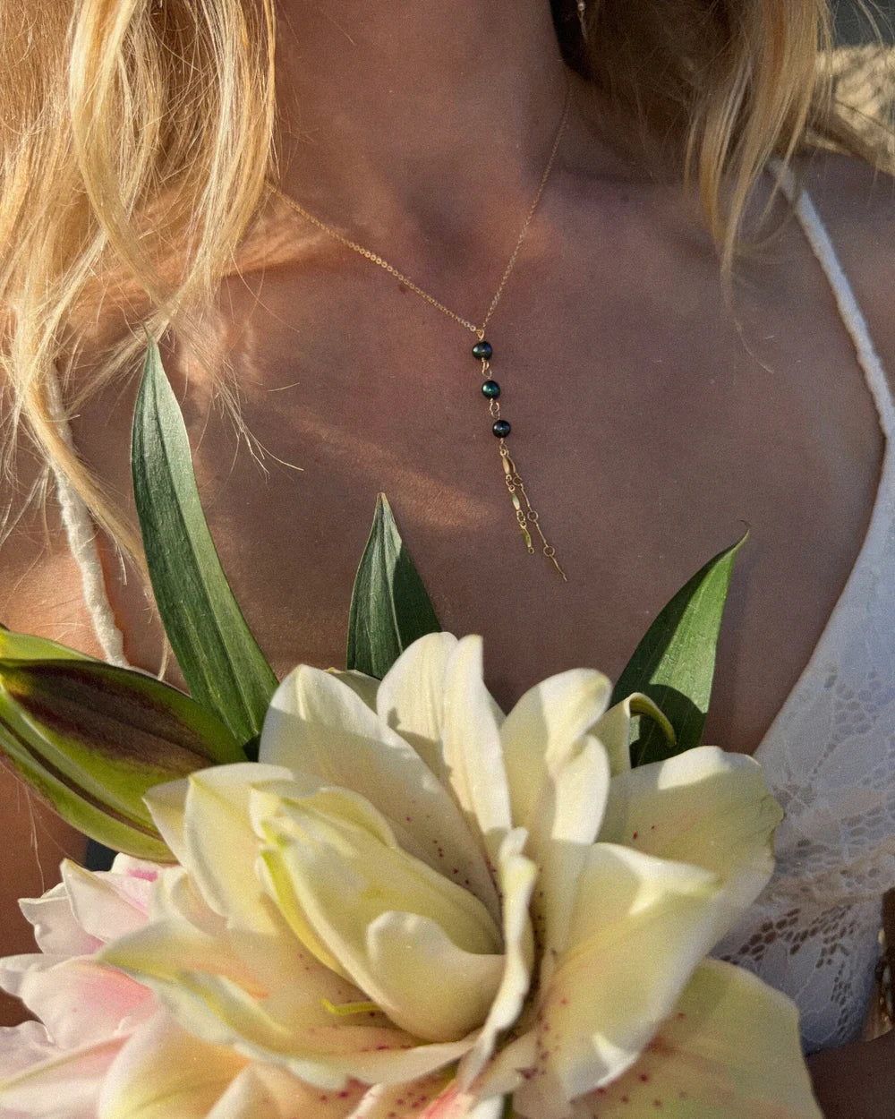 In Situ Nadia Black Lariat Necklace 14K gf