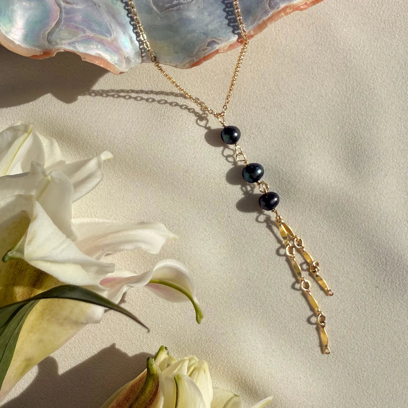 In Situ Nadia Black Lariat Necklace 14K gf