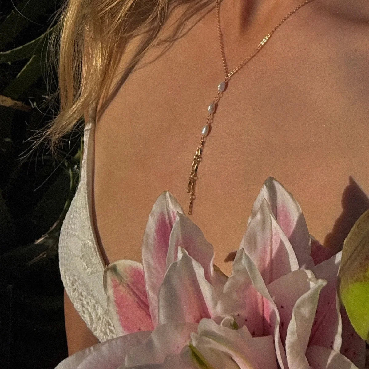 In Situ Pearl Lariat Necklace 14K gf