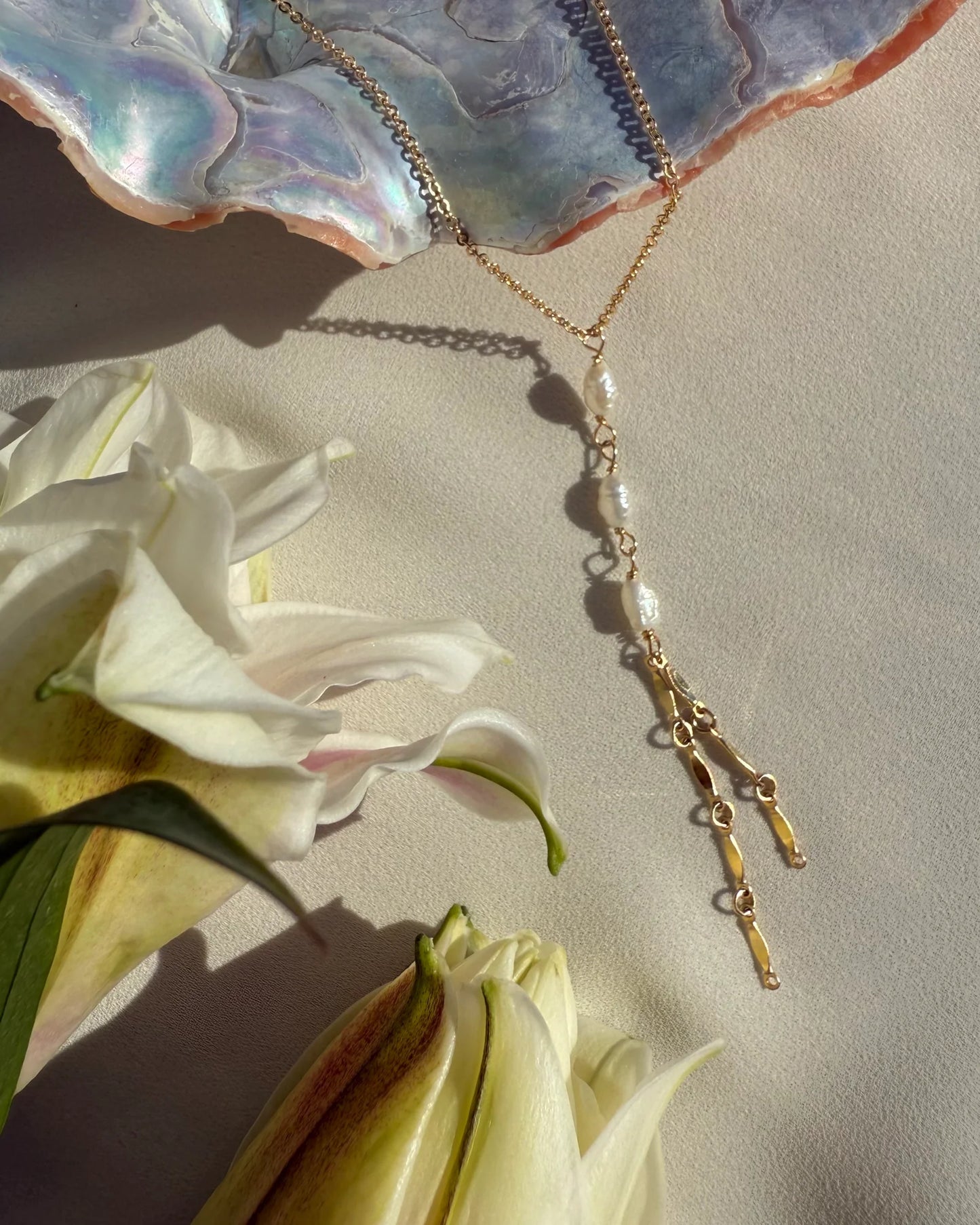 In Situ Pearl Lariat Necklace 14K gf