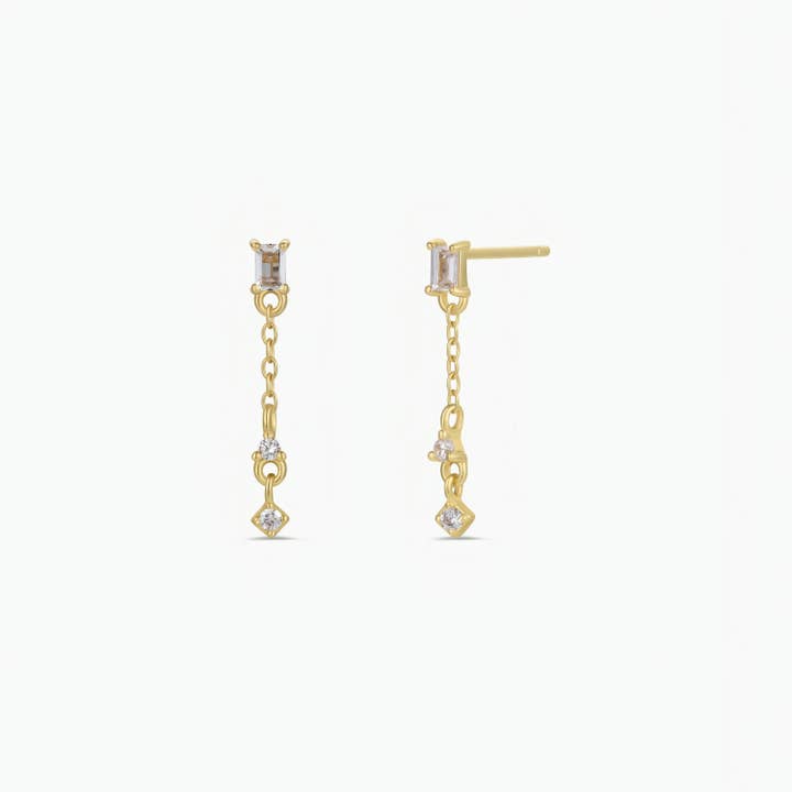 JAXKELLY Baguette Drop Gold Earrings