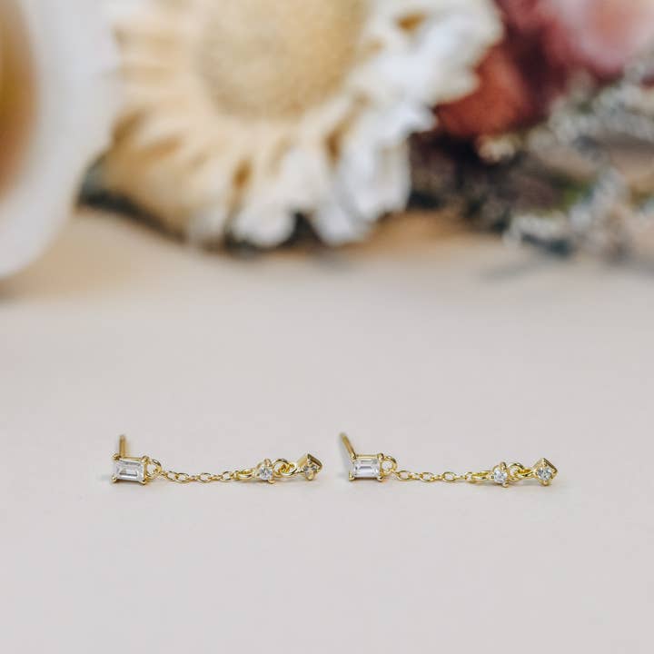JAXKELLY Baguette Drop Gold Earrings