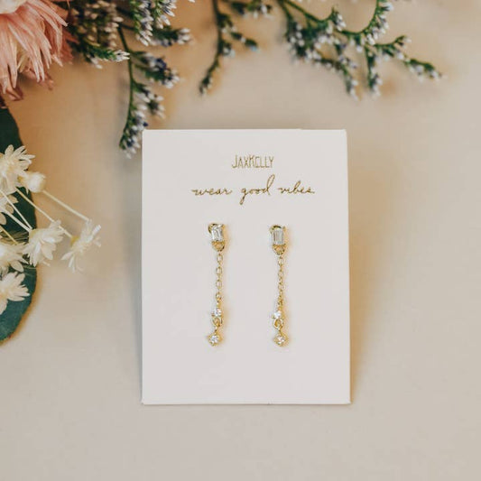 JAXKELLY Baguette Drop Gold Earrings