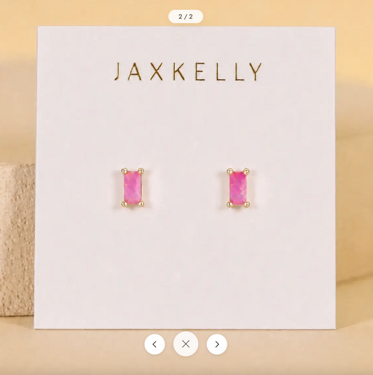JAXKELLY Baguette Pink Opal Earrings 