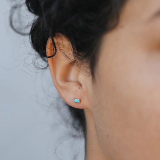 JAXKELLY Baguette  Turquoise  Gold Earrings