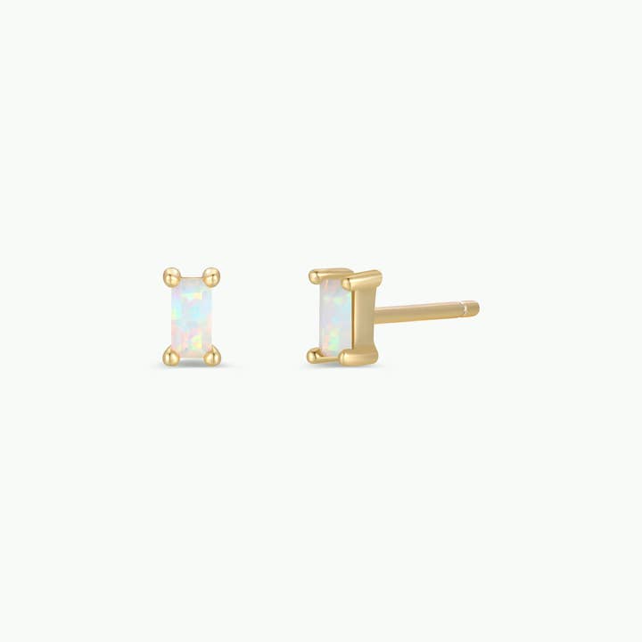 JAXKELLY Baguette White Opal Earrings
