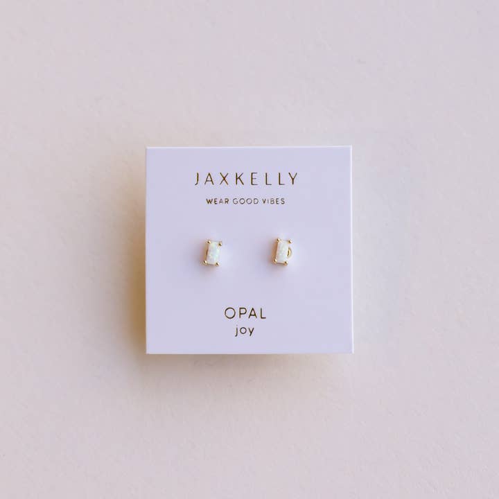 JAXKELLY Baguette White Opal Earrings