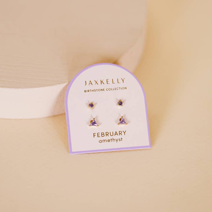 JAXKELLY Birthstone Stud Gold Earrings Set-February