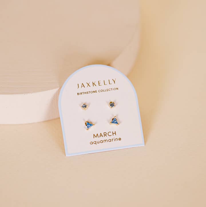 JAXKELLY Birthstone Stud Gold Earrings Set-March