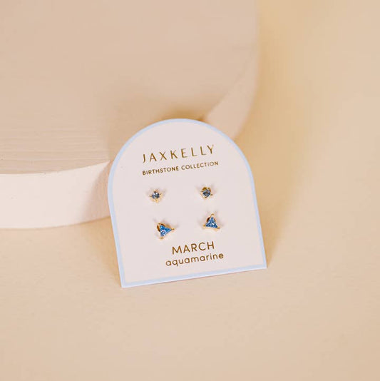 JAXKELLY Birthstone Stud Gold Earrings Set-March