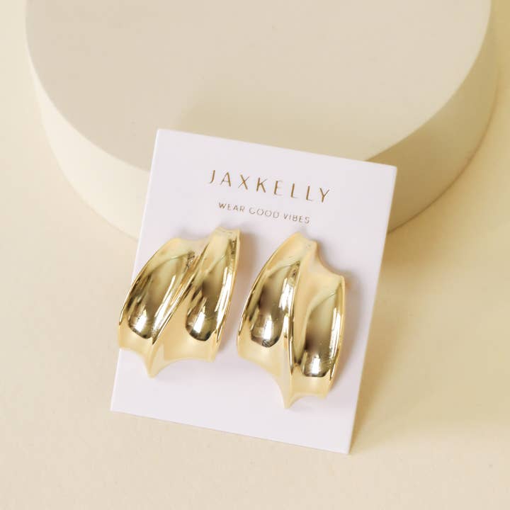 JAXKELLY Bold Wave Gold Earrings
