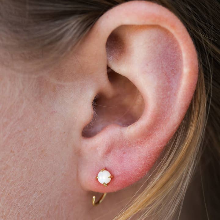 JAXKELLY CZ Huggies-Mother Of Pearl-Gold Earrings