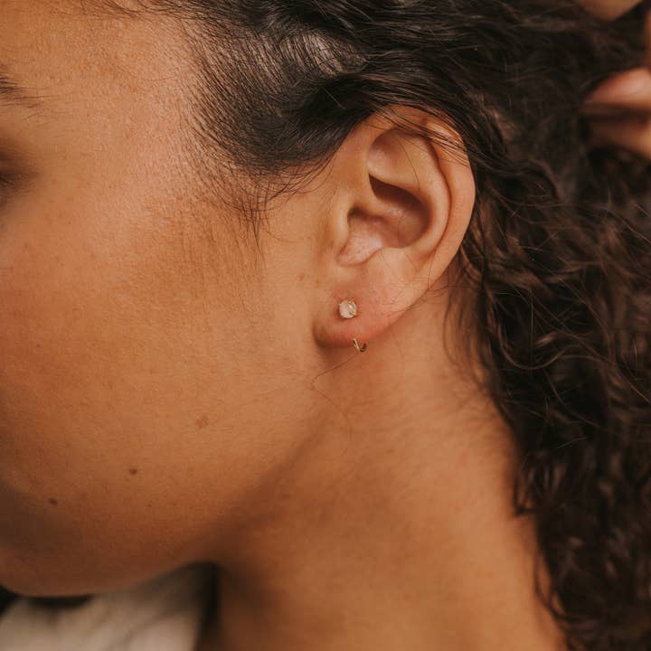 JAXKELLY CZ Huggies-Rose Quartz-Gold Earrings