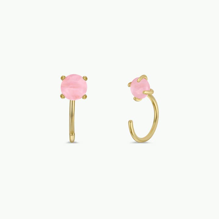 JAXKELLY CZ Huggies-Rose Quartz-Gold Earrings