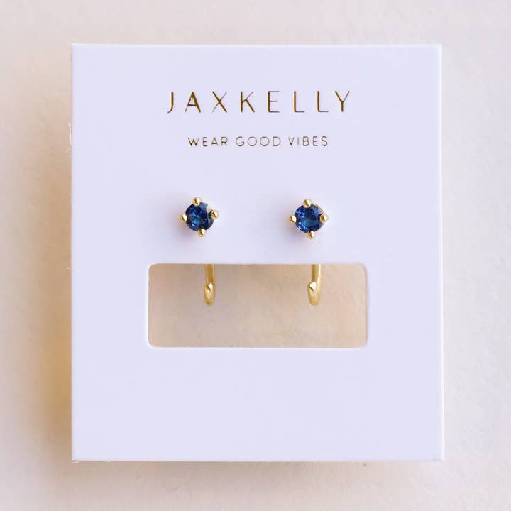 JAXKELLY CZ Huggies-Sapphire-Gold Earrings