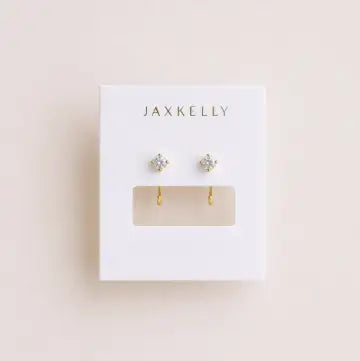JAXKELLY CZ Huggies-White-Gold Earrings