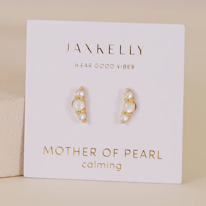 JAXKELLY Crescent Gold Earrings-Pearl