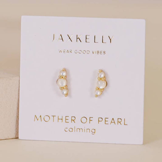 JAXKELLY Crescent Gold Earrings-Pearl