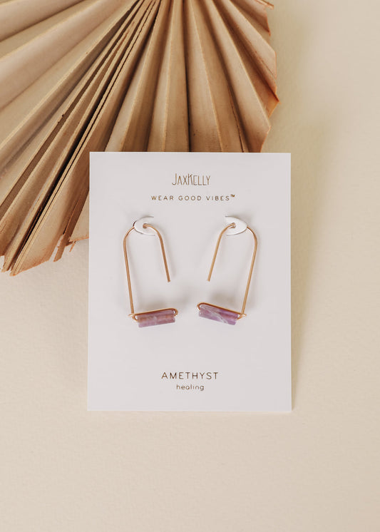 JAXKELLY DROP-AMETHYST-GOLD EARRINGS- HEALING