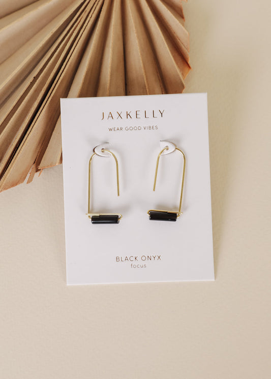 JAXKELLY DROP-BLACK ONYX-GOLD EARRINGS- FOCUS