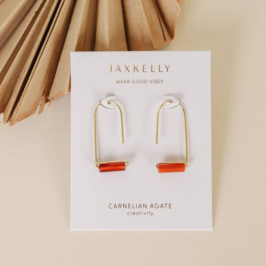 JAXKELLY DROP-CARNELIAN AGATE-GOLD EARRINGS- CREATIVITY