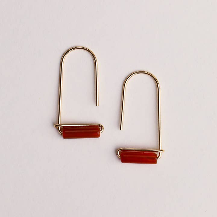 JAXKELLY DROP-CARNELIAN AGATE-GOLD EARRINGS- CREATIVITY