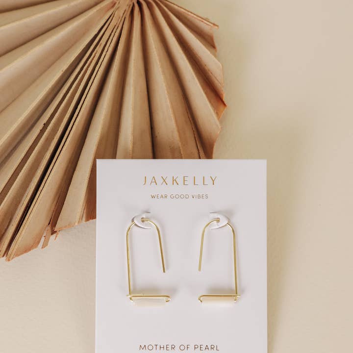 JAXKELLY DROP-MOTHER OF PEARL-GOLD EARRINGS-CALMING